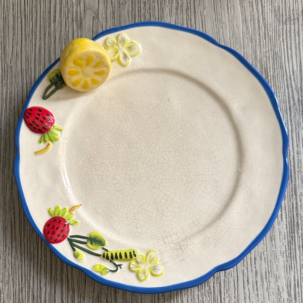 Anthropologie Ceramic Plate with Fruit Motif